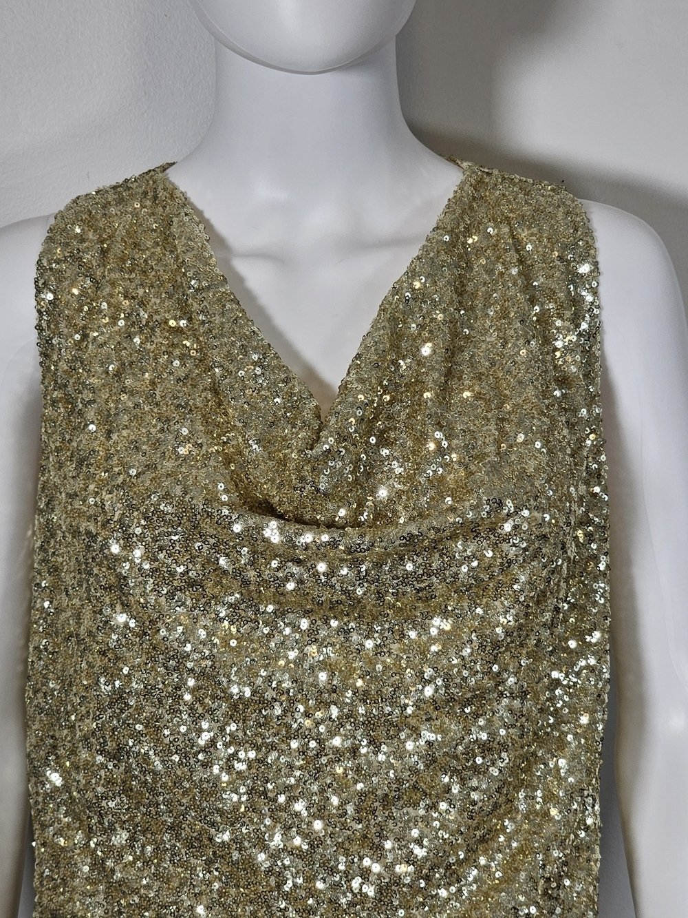 Lovers + Friends Gold Sequin Cowl Neck Waterfall Tank Sz XS - Picture 2 of 9